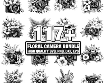 115+ Floral Camera Bundle, Botanical Designs, Instant Download png, dxf, eps, svg