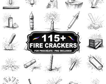 Más de 115 sellos de petardos para Procreate, juego de pinceles de celebración con chispas, descarga instantánea PNG incluida.
