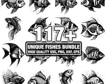 115+ Unique Fishes Bundle, Aquatic Designs, Instant Download png, dxf, eps, svg