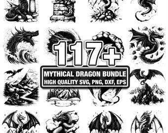115+ Mythical Dragon Bundle, Fantasy Designs, Instant Download png, dxf, eps, svg