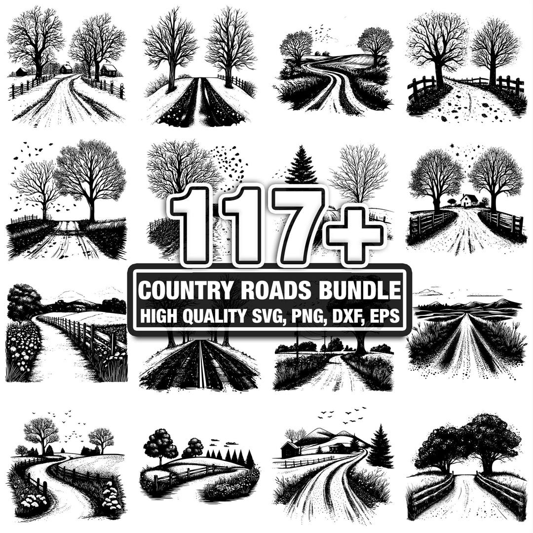 115+ Country Roads Bundle, Rural Landscape Scene Designs, Instant ...