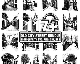 115+ Old City Street Bundle, Vintage Designs, Instant Download png, dxf, eps, svg