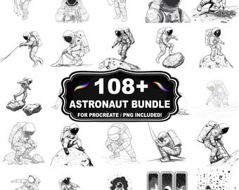 Más de 108 sellos con diseño de astronauta, set de explorador espacial, descarga instantánea