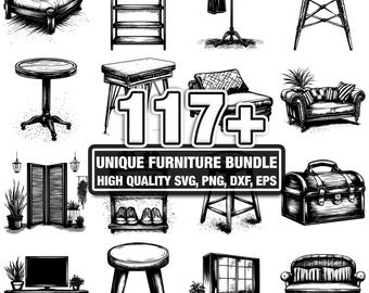 115+ Unique Furniture Bundle, Interior Designs, Instant Download png, dxf, eps, svg