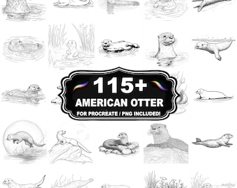 108+ Amerikanischer Otter Design Briefmarken, Flussotter Illustration Set, sofort Download