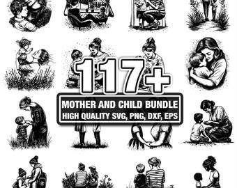 115+ Mother and Child Bundle, Family Designs, Instant Download png, dxf, eps, svg