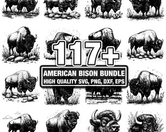 115+ American Bison Bundle, Bison Designs, Instant Download png, dxf, eps, svg