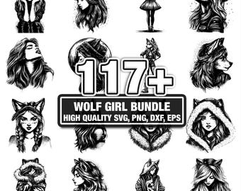 115+ Wolf Girl Bundle, Fantasy Designs, Instant Download png, dxf, eps, svg