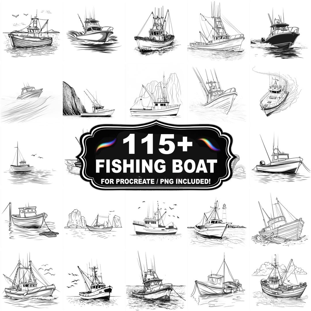 115+ Fishing Boat Stamps for Procreate, Coastal Marine Brush Set ...