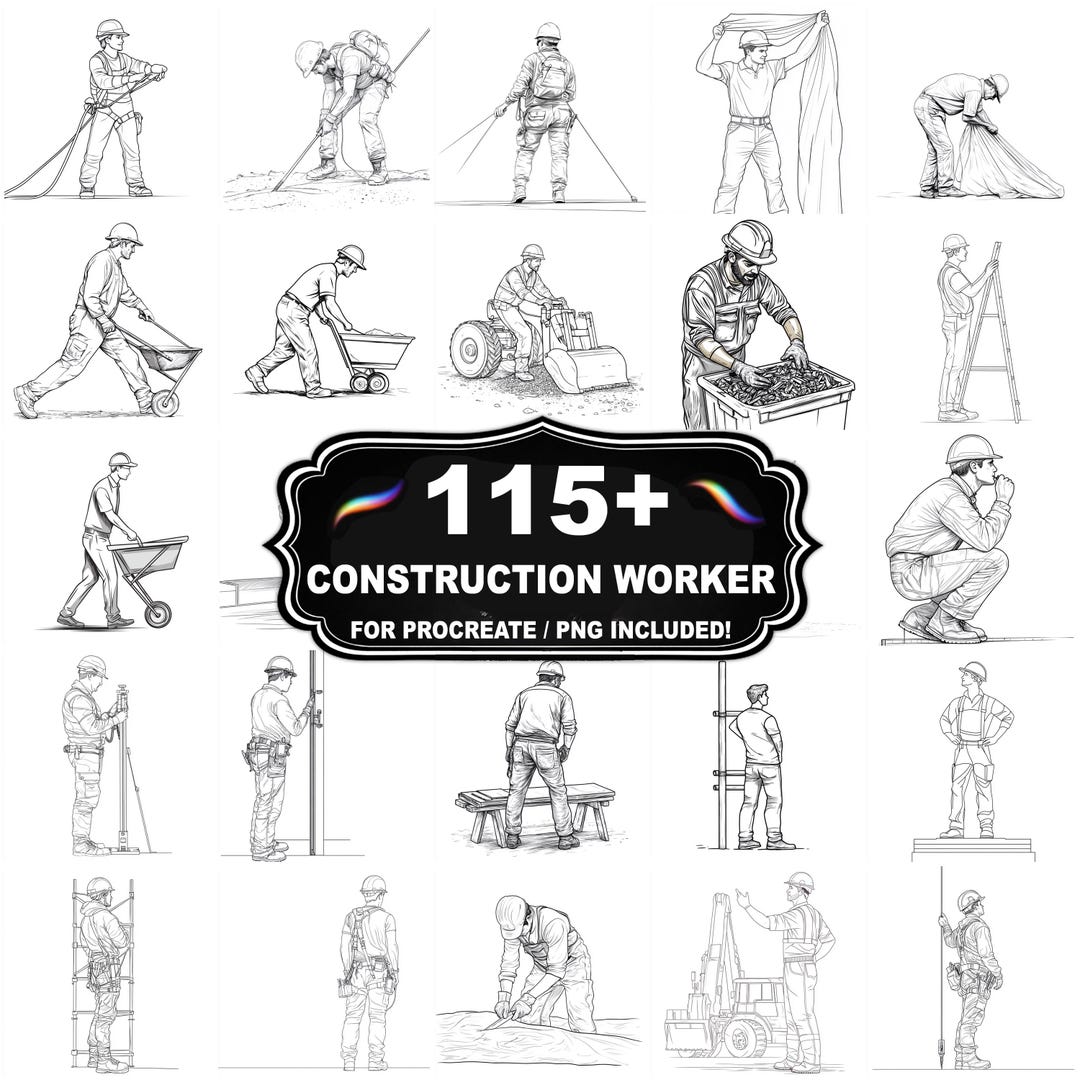 115+ Construction Worker Stamps for Procreate, Builder Theme Brush Set ...