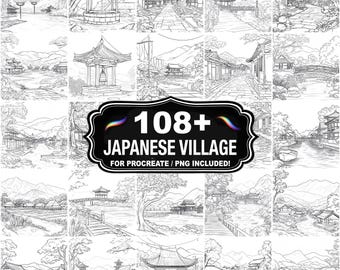 108+ Japanese Village Design Stamps, Traditional Japan Set, Instant Download