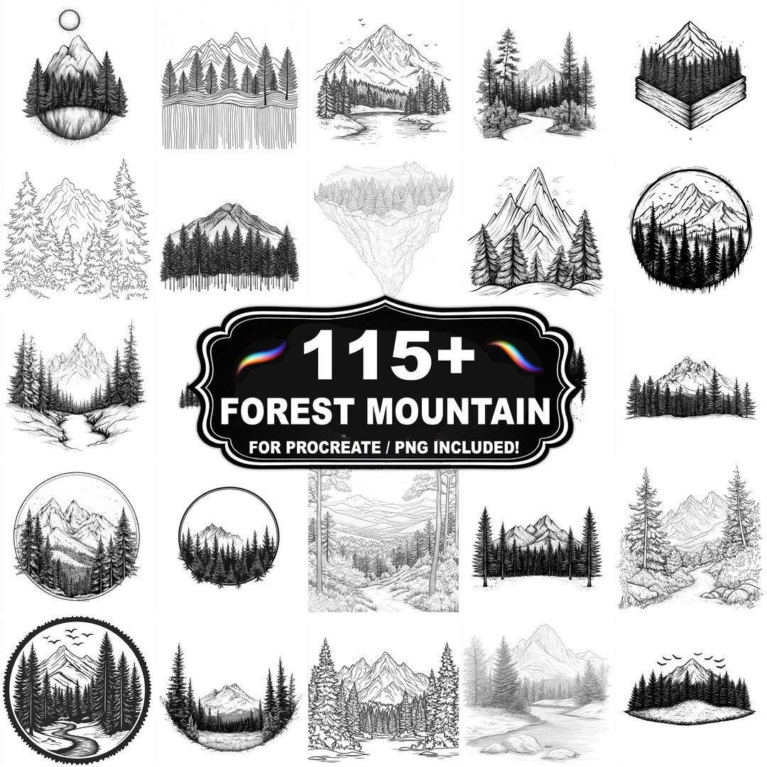 115+ Forest Mountain Stamps for Procreate, Nature Landscape Brush Set ...