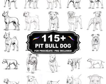 Más de 108 sellos con diseños de pitbulls, set de razas de perros fuertes, descarga instantánea