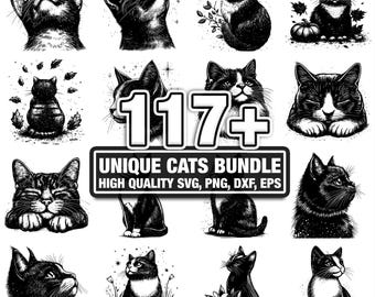 115+ Unique Cats Bundle, Animal Designs, Instant Download png, dxf, eps, svg