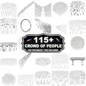 Más de 115 sellos de Procreate con figuras de multitudes, paquete de imágenes PNG de personas, descarga instantánea.
