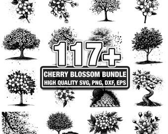 115+ Cherry Blossom Tree Bundle, Tree Designs, Instant Download png, dxf, eps, svg