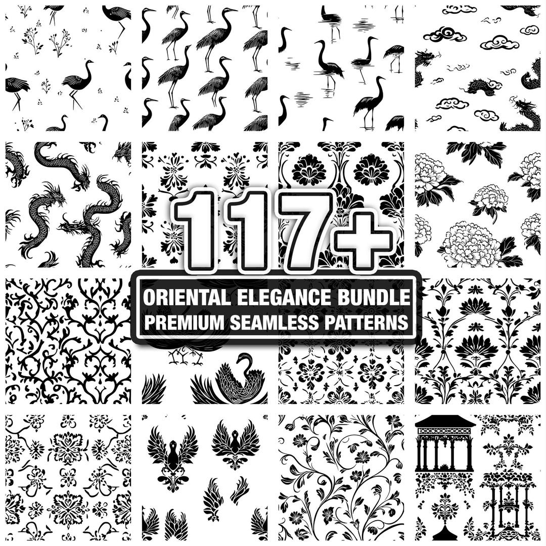 Elgence Design Pattern Oriental Elegance Patterns, Seamless Classic Texture Bundle. Instant ...
