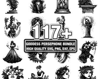 115種類以上の女神ペルセポネのバンドル、神話デザイン、即時ダウンロード（png、dxf、eps、svg）