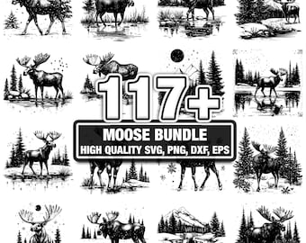 115+ Moose Bundle, Moose Designs, Instant Download png, dxf, eps, svg