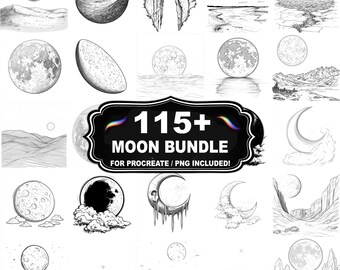Mais de 115 carimbos lunares para Procreate, pincéis lunares para Procreate, download instantâneo com PNG incluído.