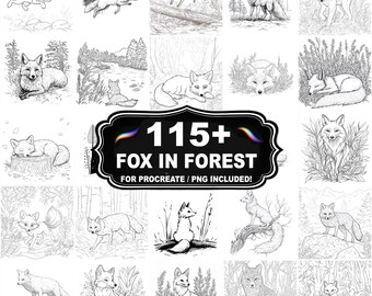 Mais de 115 carimbos de raposa na floresta para Procreate, conjunto de pincéis de vida selvagem da floresta, download instantâneo em PNG incluído.