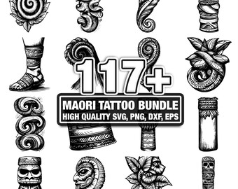 115+ Maori Tattoo Bundle, Tribal Designs, Instant Download png, dxf, eps, svg