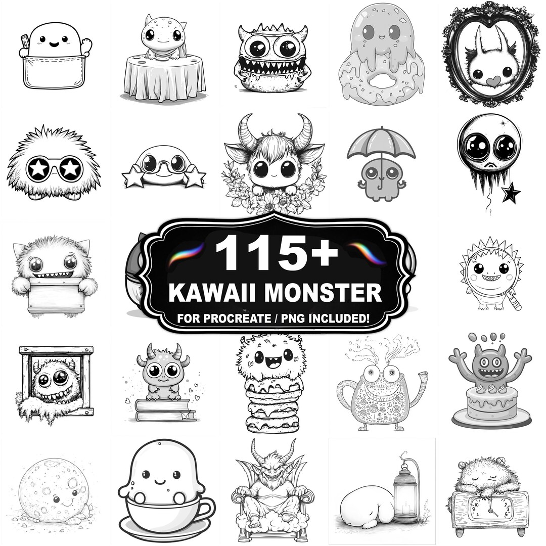 115+ Kawaii Monster Procreate Stamps, Monster Png Bundle, Instant ...