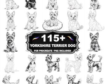 108+ Yorkshire Terrier Design Stamps, Small Dog Breed Set, Instant Download