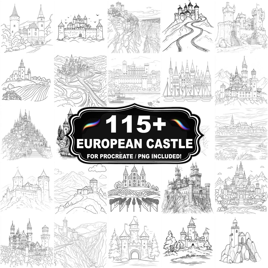 115+ European Castle Procreate Stamps, Castle Png Bundle, Instant ...