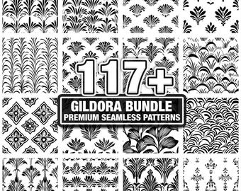 Gildora Art Deco patterns, Seamless vintage texture bundle. Instant download png, dxf, eps, svg
