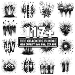 115+ Fire Crackers-paket, Gnistmotiv för firande, direktnedladdning png, dxf, eps, svg