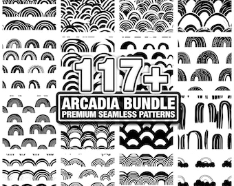 Patrones de arcoíris Arcadia, paquete de texturas sin costuras. Descarga instantánea en formato PNG, DXF, EPS y SVG.