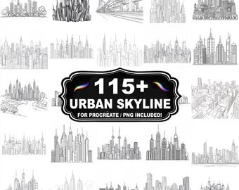 Mais de 115 carimbos de horizonte urbano para Procreate, pincéis de horizonte urbano para Procreate, download instantâneo com PNG incluído.