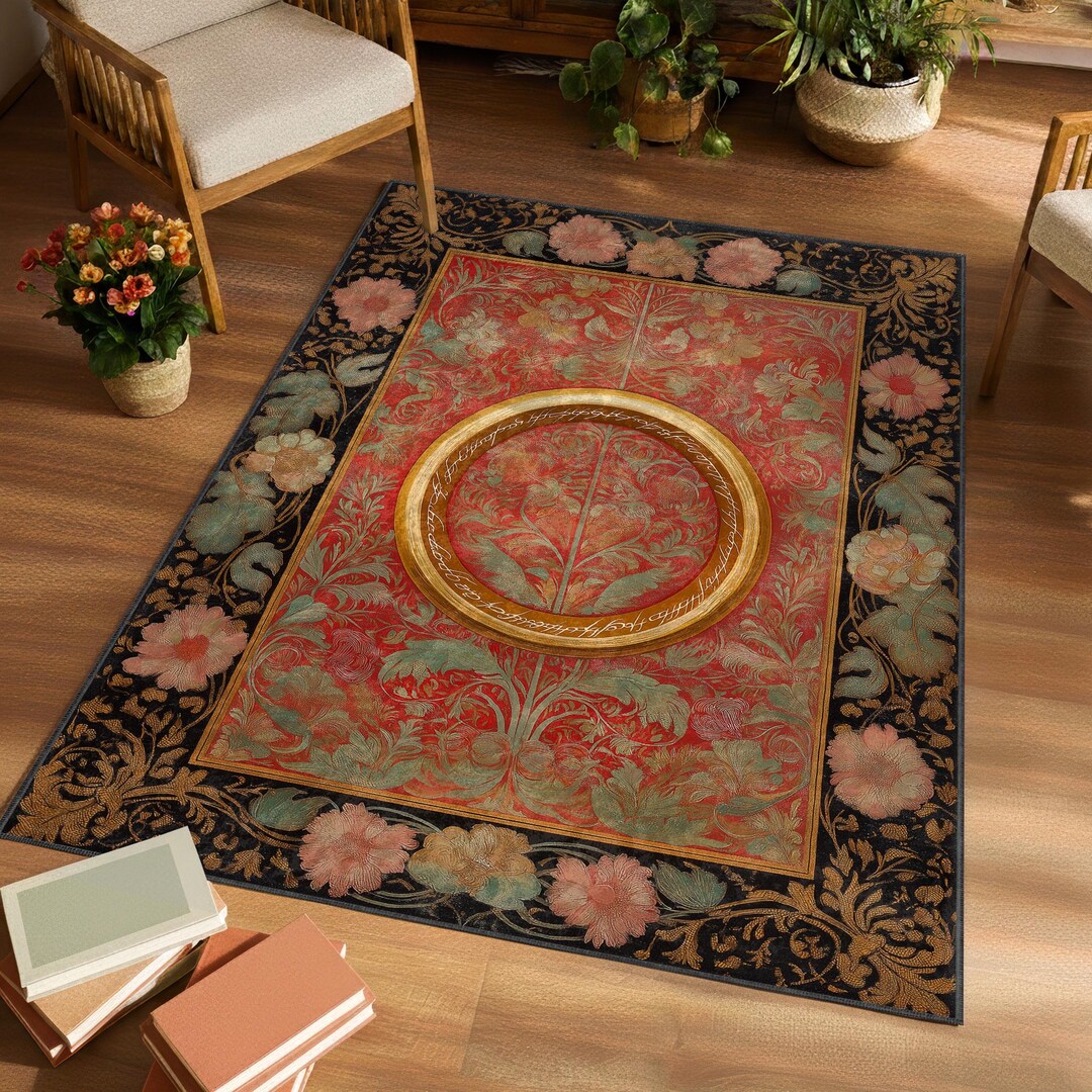 Elvish Script Gold Ring Rug, Middle Earth Library Decor - Etsy