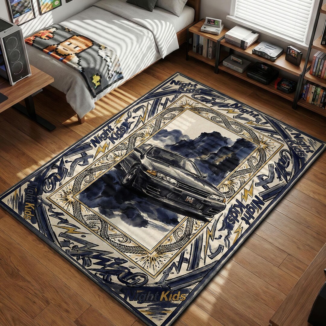 Jdm Wheel Rugs Takeshi Nakazato R32 GTR Area Rug, Initial D Anime Decor, Night Kids ...