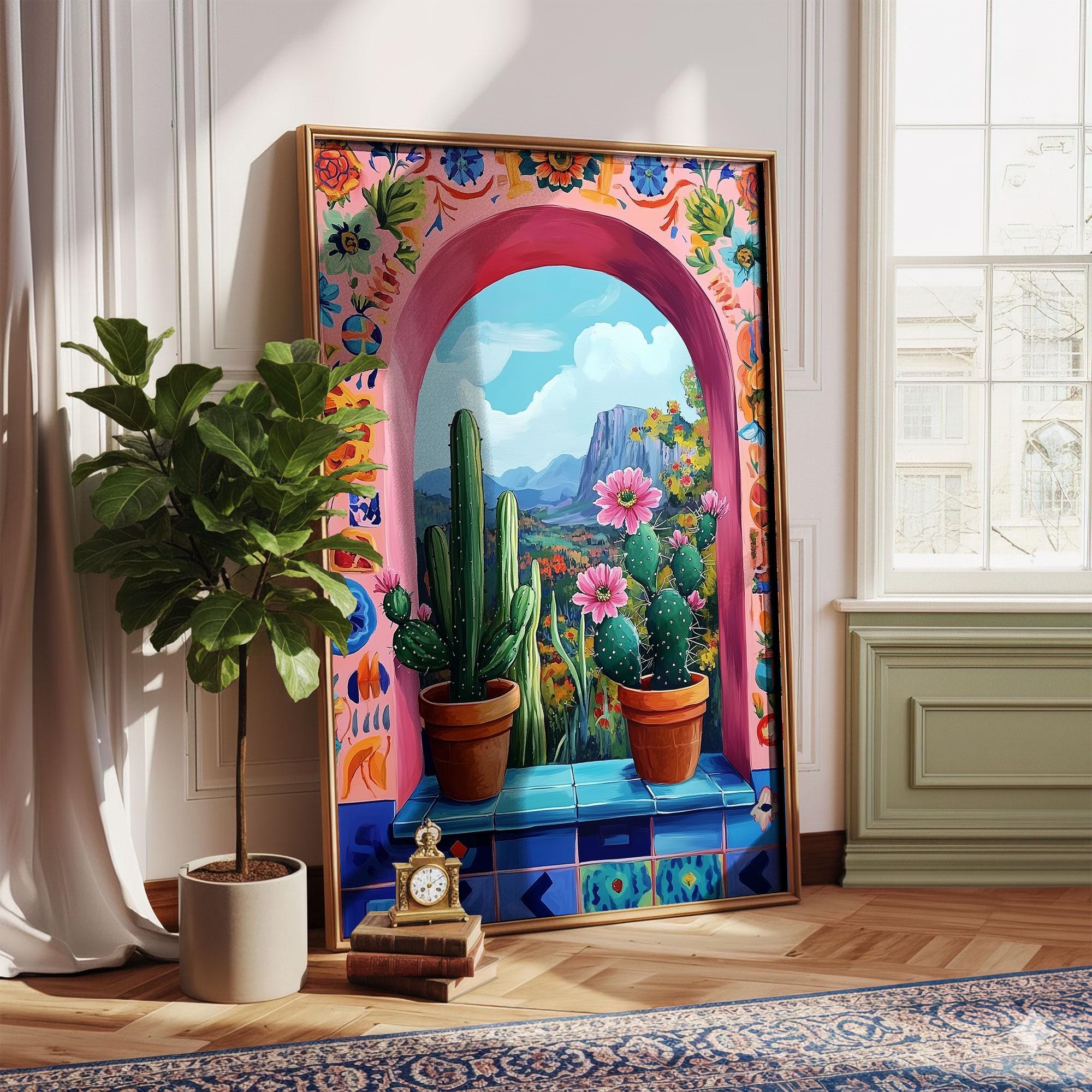 Cactus Wall Art, Colorful Mexican Folk Art Print, Maximalist Decor for ...