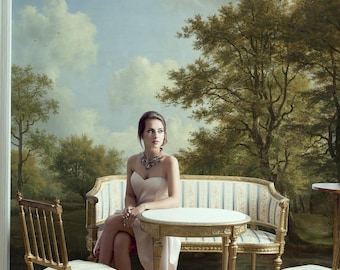 Vintage Countryside Landscape Wallpaper | Removable Scenic Wall Mural | Rural Painting Peel and Stick