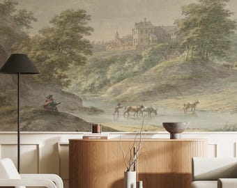Vintage Landscape Wallpaper | 18th Century Scenic Peel and Stick Wall Mural