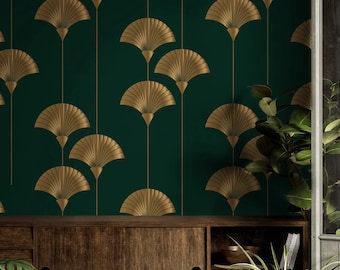 Emerald Green Art Deco Wallpaper | Geometirc Wall Mural Peel and Stick