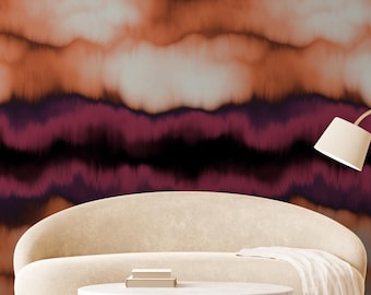 Abstract Wallpaper | Terracotta Purple Wavy Wall Mural | Modern Accent Wall | Removable Peel and Stick