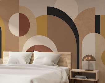 Abstract Geometric Arch Wallpaper | Earth Tone Bauhaus Wall Mural | Modern Retro Decor Peel & Stick