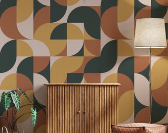 Papier peint Mid-Century moderne | Papier peint autocollant géométrique Arcs | Palette de couleurs rétro