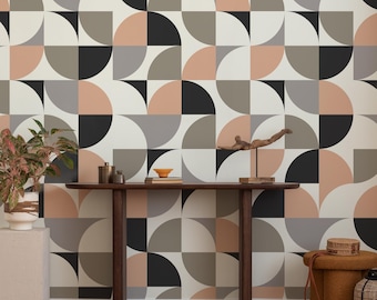 Mid Century Modern Geometric Wallpaper | Scandinavian Decor Peel and Stick Wall Mural