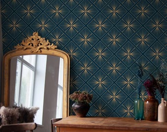 Teal Art Deco Wallpaper | Luxury Geometric Wall Mural Peel and Stick