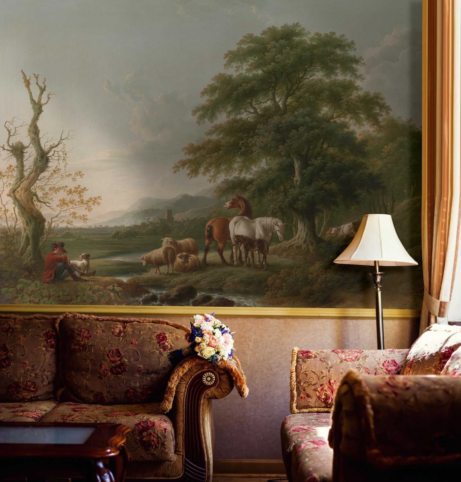 Vintage Scenic Wallpaper Mural | Pastoral Landscape Painting Wall Mural ...