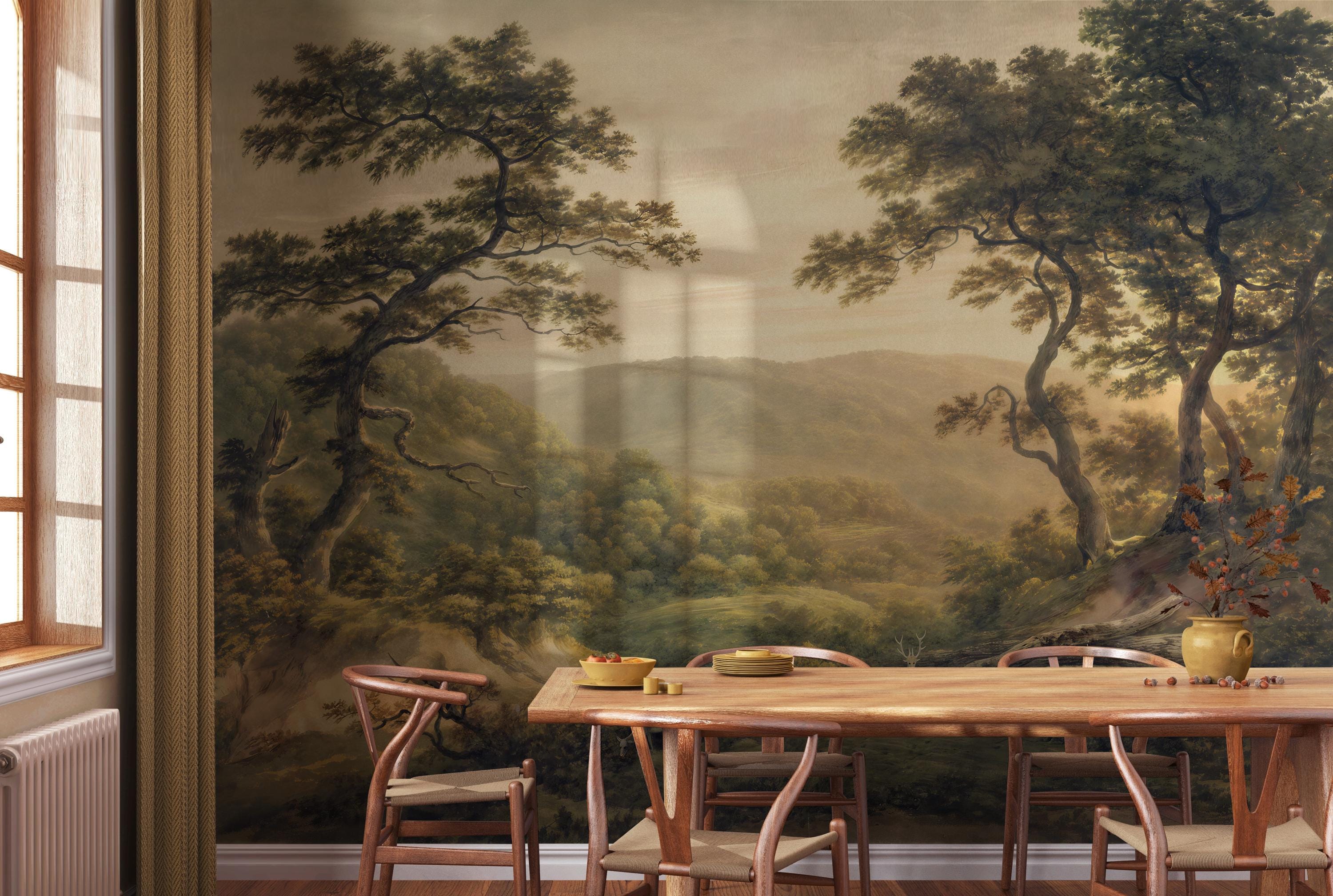Vintage Trees Landscape Wallpaper | Serene Scenic Wall Mural | Peel and ...