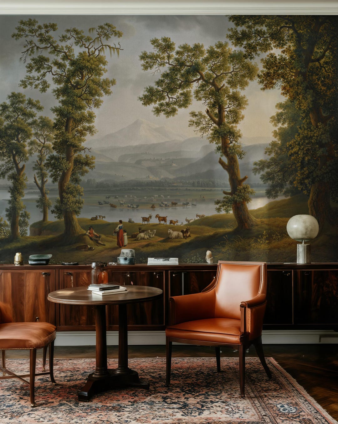 European Pastoral Landscape Wall Mural | Oil Painting Scenic Removable ...