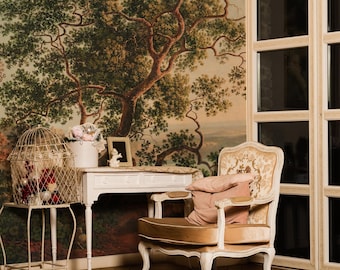 Scenery Oil Painting Landscape Wall Mural | Vintage Tree Removable Wallpaper | Traditional Art