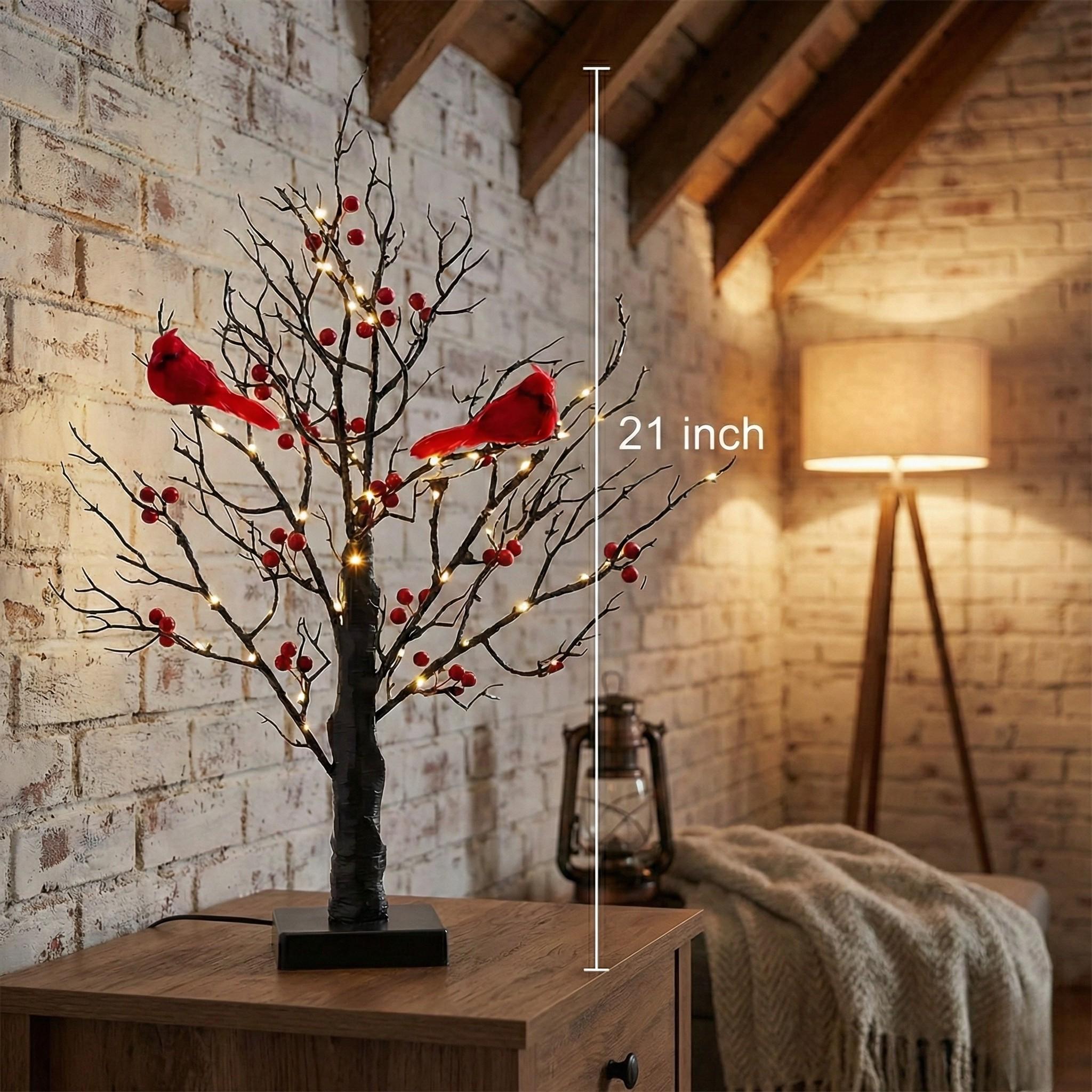 Lighted Birch Tree With Red Cardinals, 21-inch Battery Operated ...