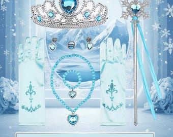 Conjunto de accesorios para disfraz de princesa: tiara, varita y joyas.